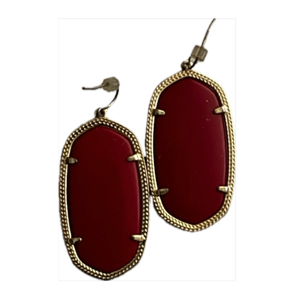 💕 Authentic Kendra Scott's Danielle Raspberry/Dark Red & Gold Drop Earrings - Picture 3 of 3